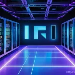 Transformer 모델의 실시간 처리 기술 - A futuristic, clean-room server environment with advanced computing hardware. In the center, a glowi...