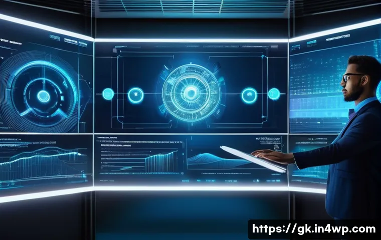 Transformer 모델의 성능 평가 방법 - A futuristic, high-tech data science laboratory scene featuring a large transparent screen displayin...